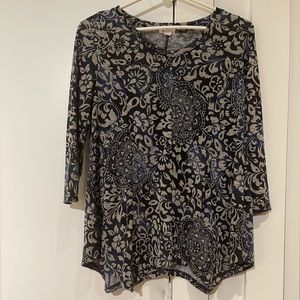 Blue and Gray Polyester & Spandex Business Casual Shirt - Small